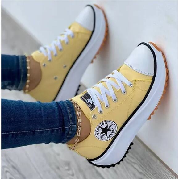 New Flat Lace-Up Sneakers Pattern Canvas Casual Women Sport Shoes - Picture 1 of 7